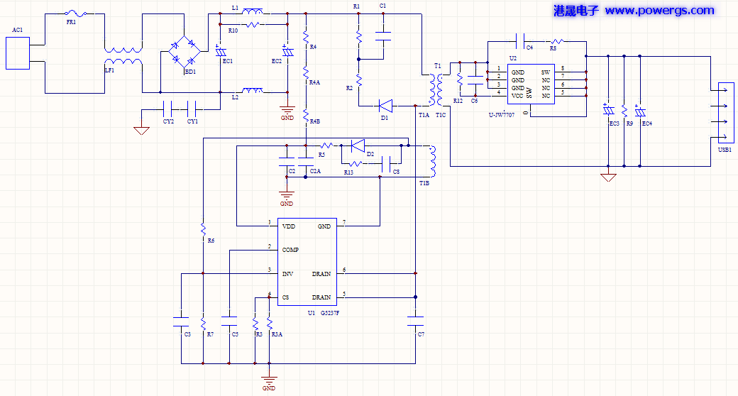 5V 3.8A USB solution circuit diagram BOM list, Global Semi. G5238F